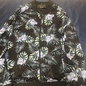 Zara Floral Printed Black & Blue Bomber Jacket